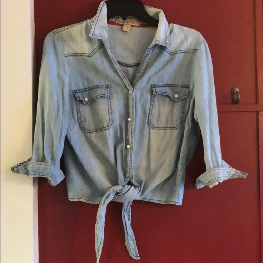 Blue denim look crop top
